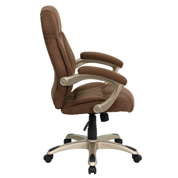 Jessie High Back Brown Microfiber Contemporary Executive Swivel Ergonomic Office Chair with Arms