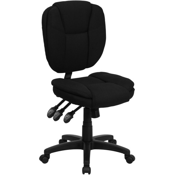 Caroline Mid-Back Black Fabric Multifunction Swivel Ergonomic Task Office Chair with Pillow Top Cushioning