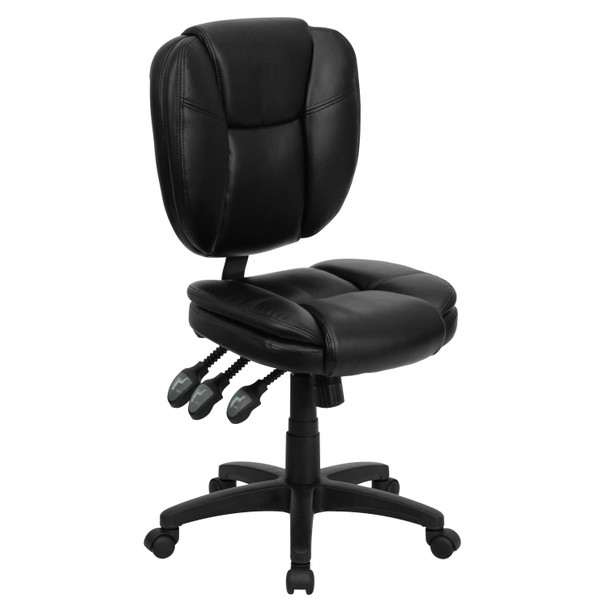 Caroline Mid-Back Black LeatherSoft Multifunction Swivel Ergonomic Task Office Chair with Pillow Top Cushioning