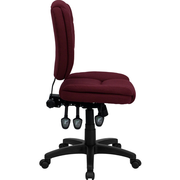 Caroline Mid-Back Burgundy Fabric Multifunction Swivel Ergonomic Task Office Chair with Pillow Top Cushioning