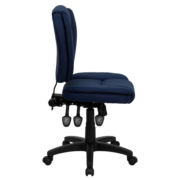 Caroline Mid-Back Navy Blue Fabric Multifunction Swivel Ergonomic Task Office Chair with Pillow Top Cushioning