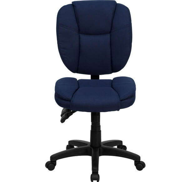 Caroline Mid-Back Navy Blue Fabric Multifunction Swivel Ergonomic Task Office Chair with Pillow Top Cushioning