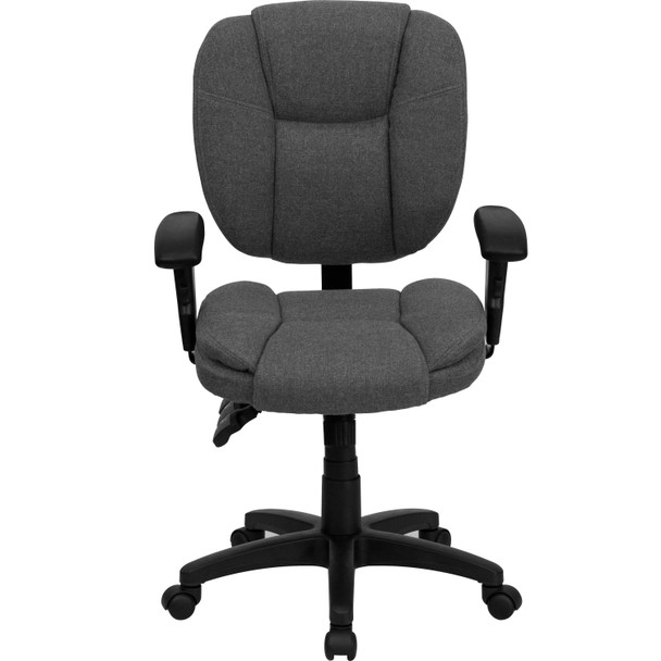Caroline Mid-Back Gray Fabric Multifunction Swivel Ergonomic Task Office Chair with Pillow Top Cushioning and Arms