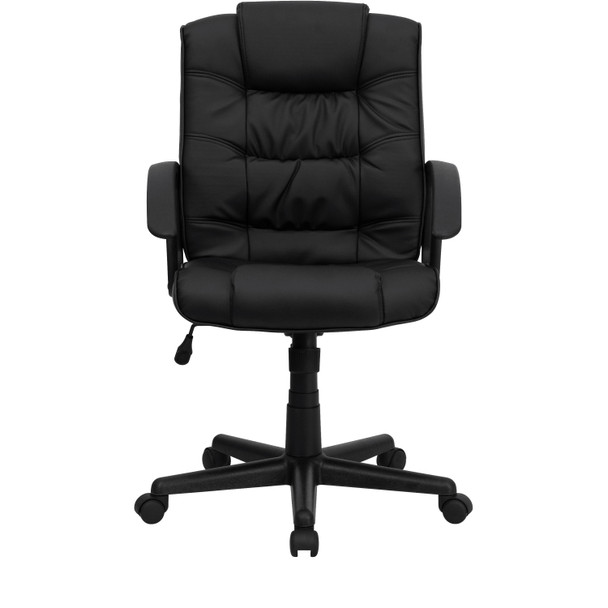 Lindon Mid-Back Black LeatherSoft Swivel Task Office Chair with Arms