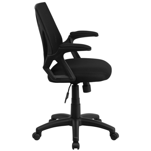 Sam Mid-Back Designer Black Mesh Swivel Task Office Chair with Open Arms