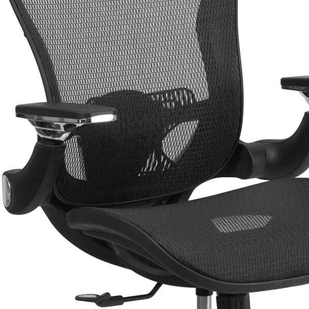 Sam Mid-Back Transparent Black Mesh Executive Swivel Ergonomic Office Chair with Synchro-Tilt & Height Adjustable Flip-Up Arms