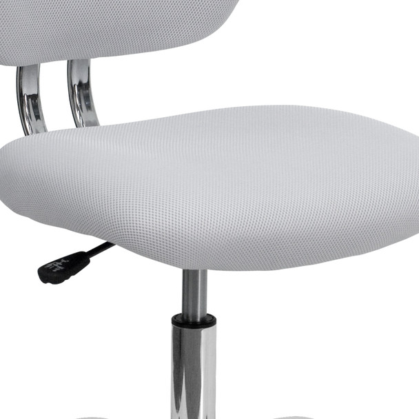 Beverly Mid-Back White Mesh Padded Swivel Task Office Chair with Chrome Base