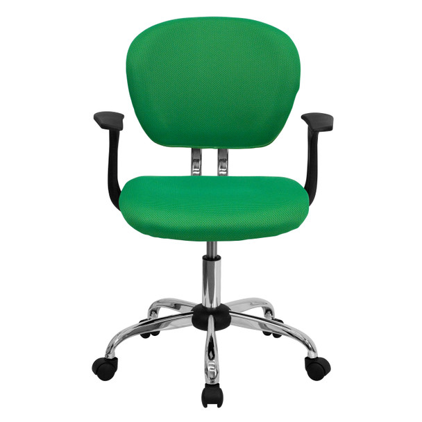 Beverly Mid-Back Bright Green Mesh Padded Swivel Task Office Chair with Chrome Base and Arms