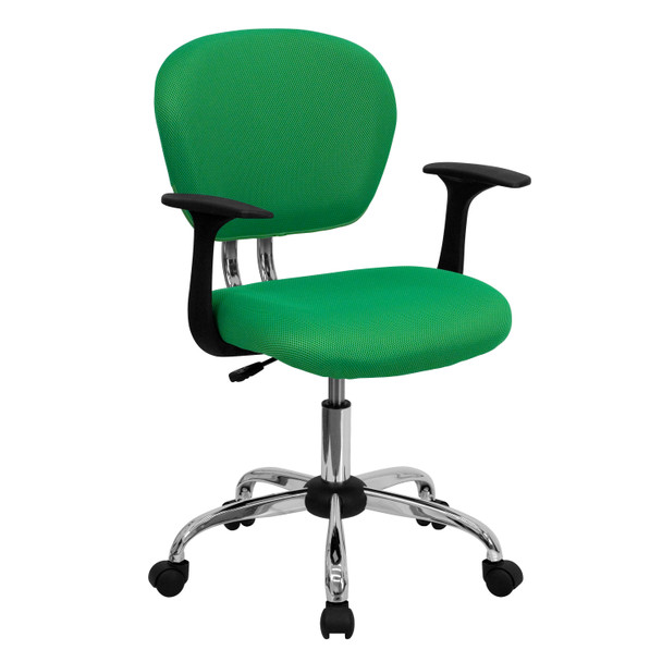 Beverly Mid-Back Bright Green Mesh Padded Swivel Task Office Chair with Chrome Base and Arms