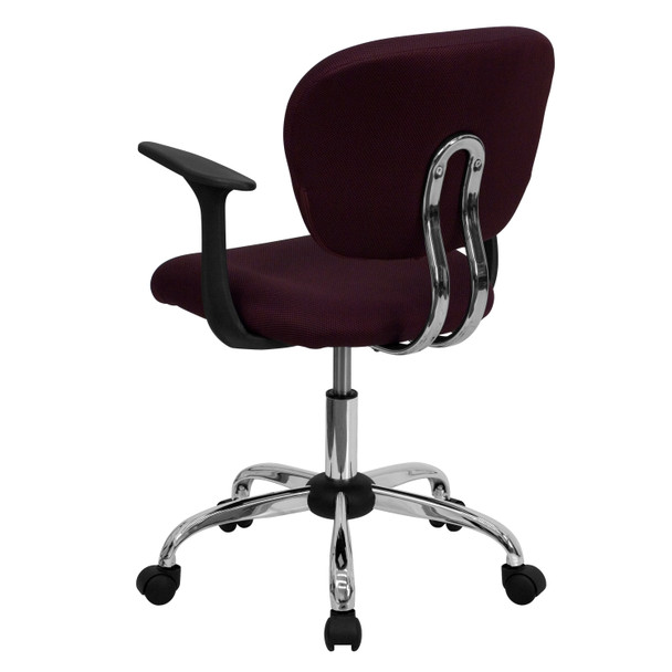 Beverly Mid-Back Burgundy Mesh Padded Swivel Task Office Chair with Chrome Base and Arms