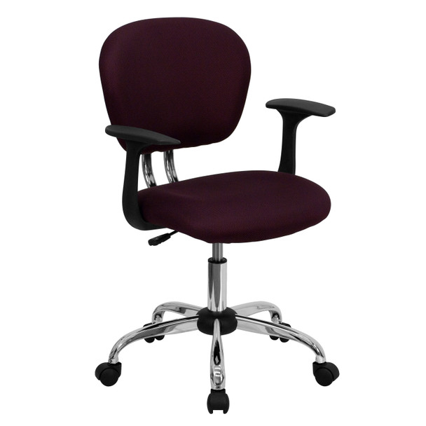 Beverly Mid-Back Burgundy Mesh Padded Swivel Task Office Chair with Chrome Base and Arms