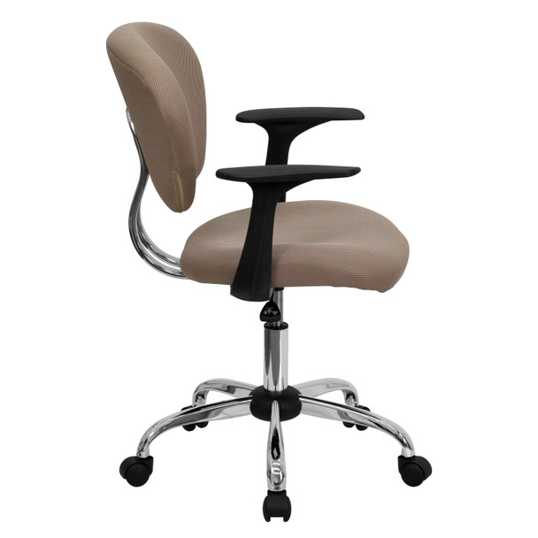 Beverly Mid-Back Coffee Brown Mesh Padded Swivel Task Office Chair with Chrome Base and Arms