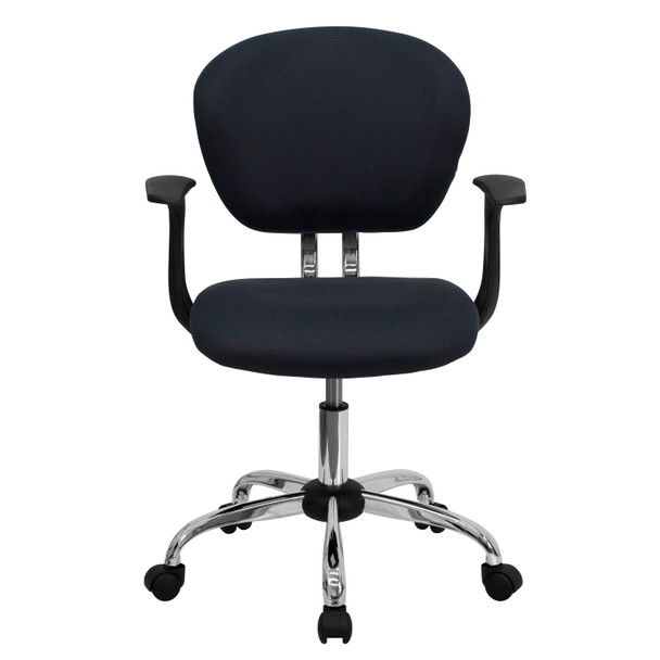 Beverly Mid-Back Gray Mesh Padded Swivel Task Office Chair with Chrome Base and Arms