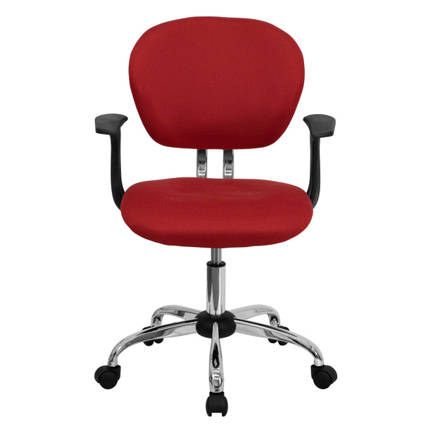 Beverly Mid-Back Red Mesh Padded Swivel Task Office Chair with Chrome Base and Arms