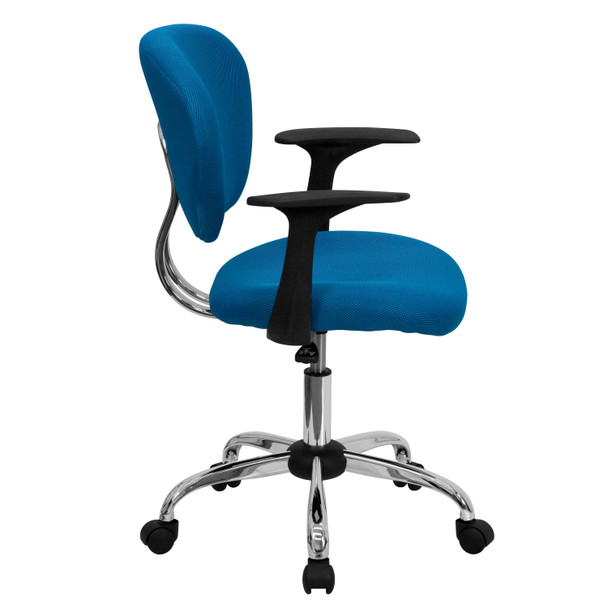 Beverly Mid-Back Turquoise Mesh Padded Swivel Task Office Chair with Chrome Base and Arms