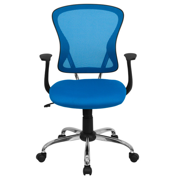 Alfred Mid-Back Blue Mesh Swivel Task Office Chair with Chrome Base and Arms