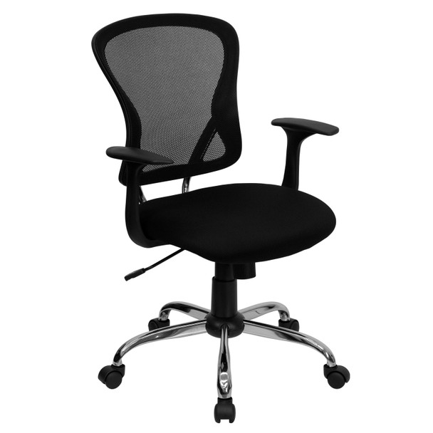 Alfred Mid-Back Black Mesh Swivel Task Office Chair with Chrome Base and Arms