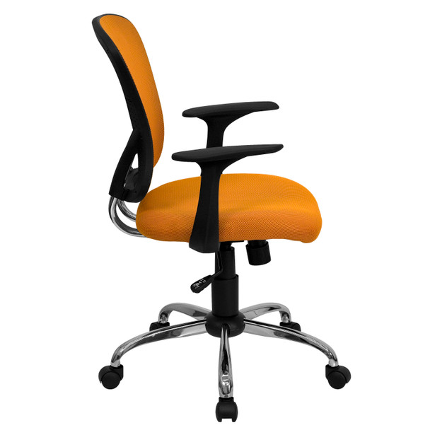 Alfred Mid-Back Orange Mesh Swivel Task Office Chair with Chrome Base and Arms