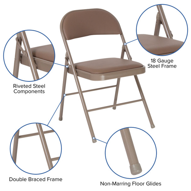 HERCULES Series Double Braced Beige Vinyl Folding Chair