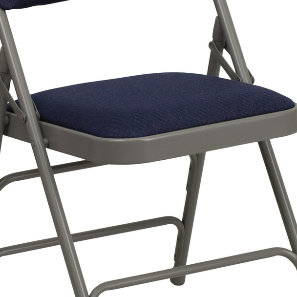 HERCULES Series Curved Triple Braced & Double Hinged Navy Fabric Metal Folding Chair