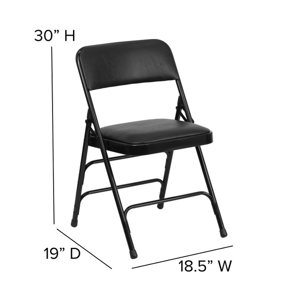 HERCULES Series Curved Triple Braced & Double Hinged Black Vinyl Metal Folding Chair