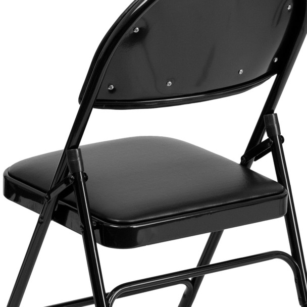 HERCULES Series Ultra-Premium Triple Braced Black Vinyl Metal Folding Chair with Easy-Carry Handle