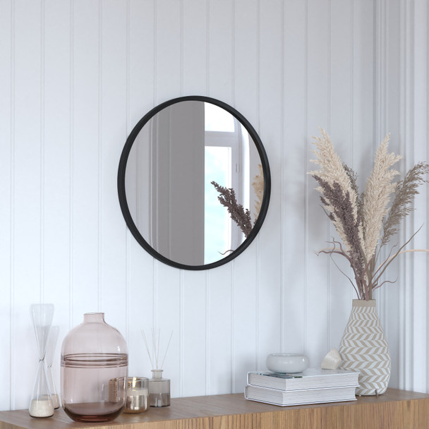 Julianne 20" Round Black Metal Framed Wall Mirror - Large Accent Mirror for Bathroom, Vanity, Entryway, Dining Room, & Living Room