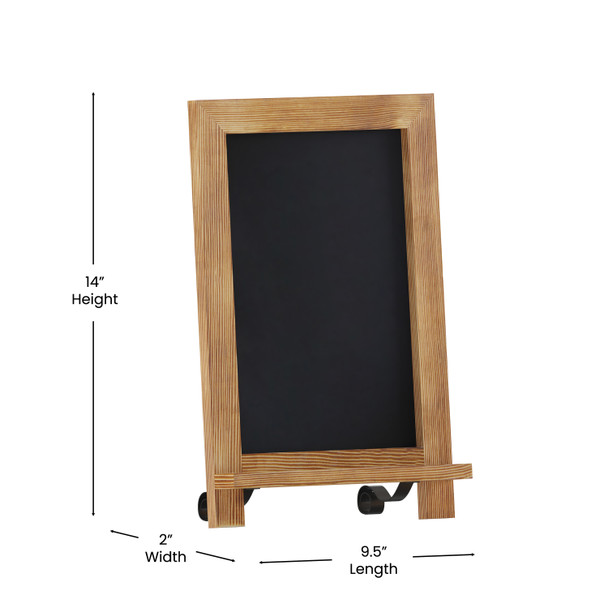 Canterbury 9.5" x 14" Torched Wood Tabletop Magnetic Chalkboard Sign with Metal Scrolled Legs, Hanging Wall Chalkboard, Countertop Memo Board