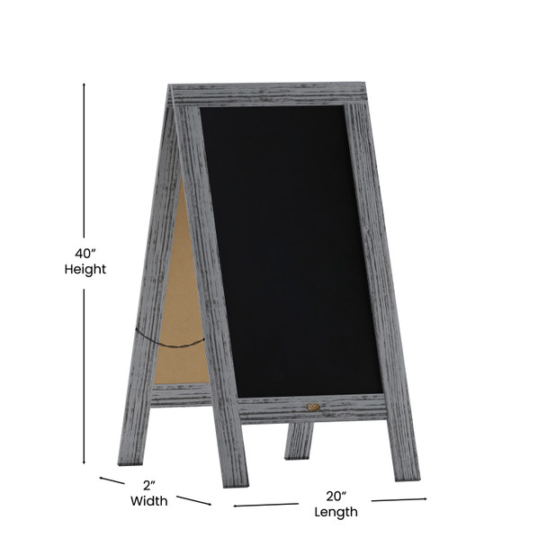 Canterbury 40" x 20" Vintage Wooden A-Frame Magnetic Indoor/Outdoor Chalkboard Sign, Freestanding Double Sided Extra Large Message Board, Graywash