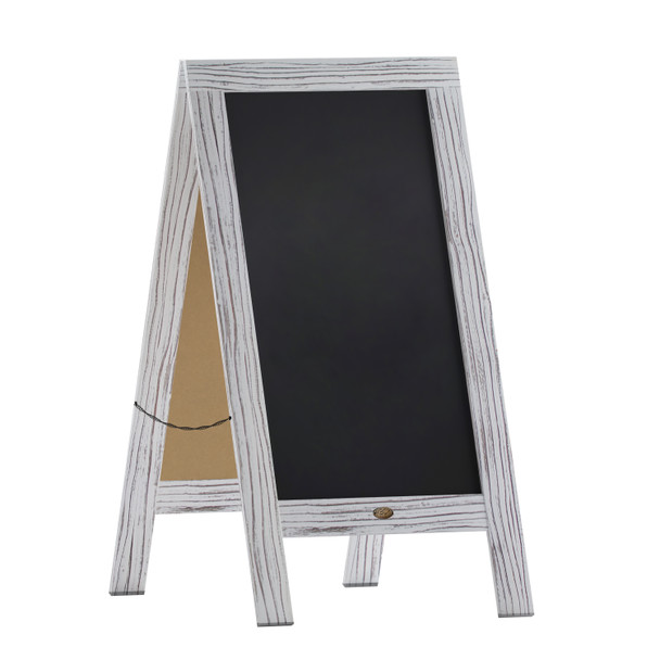 Canterbury 40" x 20" Vintage Wooden A-Frame Magnetic Indoor/Outdoor Chalkboard Sign, Freestanding Double Sided Extra Large Message Board, Whitewashed