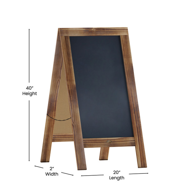 Canterbury 40" x 20" Vintage Wooden A-Frame Magnetic Indoor/Outdoor Chalkboard Sign, Freestanding Double Sided Extra Large Message Board, Rustic Brown