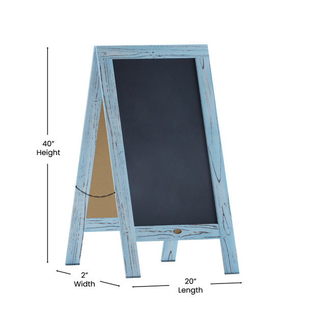 Canterbury 40" x 20" Vintage Wooden A-Frame Magnetic Indoor/Outdoor Chalkboard Sign, Freestanding Double Sided Extra Large Message Board, Robin Blue