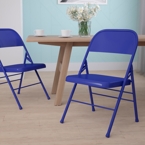 HERCULES COLORBURST Series Cobalt Blue Triple Braced & Double Hinged Metal Folding Chair