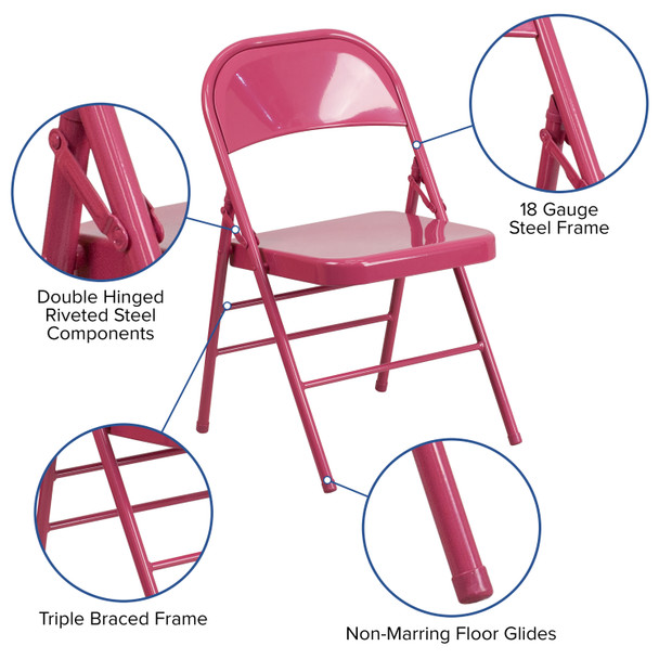 HERCULES COLORBURST Series Shockingly Fuchsia Triple Braced & Double Hinged Metal Folding Chair