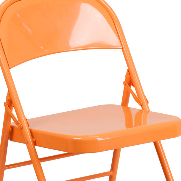 HERCULES COLORBURST Series Orange Marmalade Triple Braced & Double Hinged Metal Folding Chair