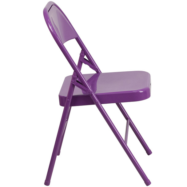 HERCULES COLORBURST Series Impulsive Purple Triple Braced & Double Hinged Metal Folding Chair