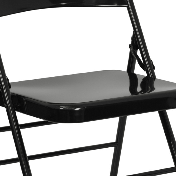 HERCULES Series Triple Braced & Double Hinged Black Metal Folding Chair