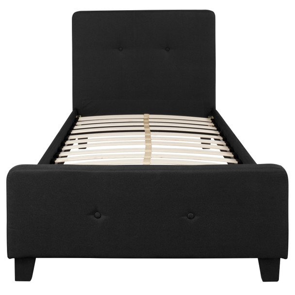 Tribeca Twin Size Tufted Upholstered Platform Bed in Black Fabric