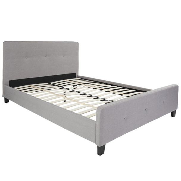 Tribeca Queen Size Tufted Upholstered Platform Bed in Light Gray Fabric