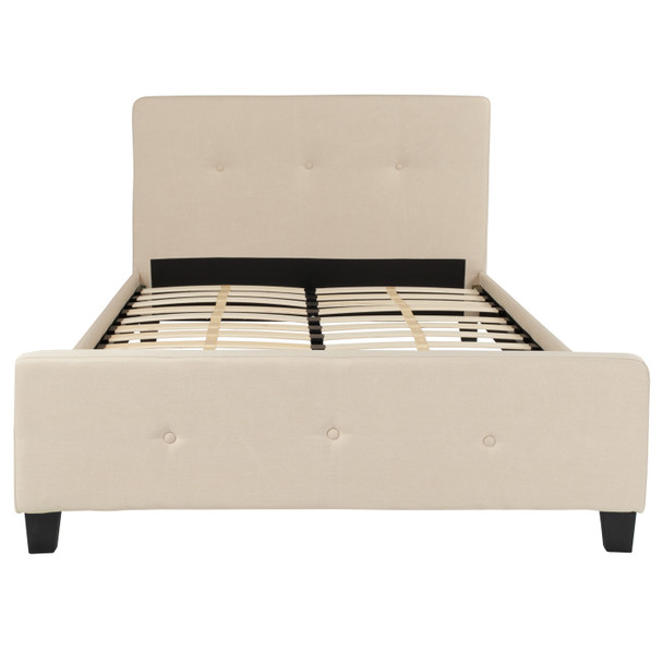 Tribeca Full Size Tufted Upholstered Platform Bed in Beige Fabric with 10 Inch CertiPUR-US Certified Pocket Spring Mattress