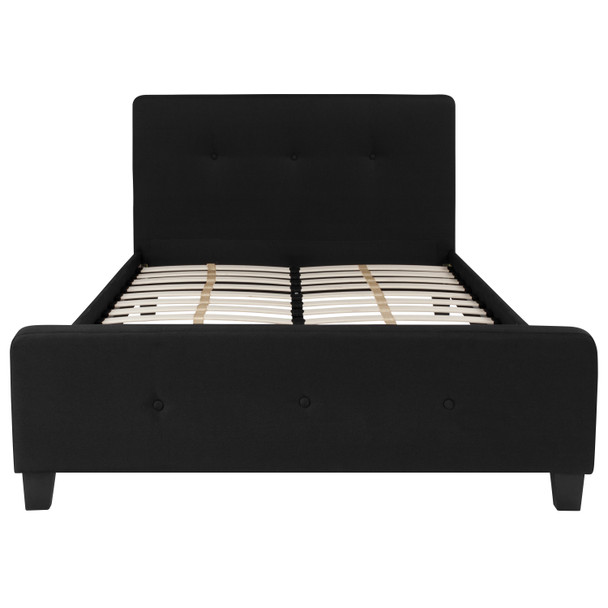 Tribeca Full Size Tufted Upholstered Platform Bed in Black Fabric with 10 Inch CertiPUR-US Certified Pocket Spring Mattress