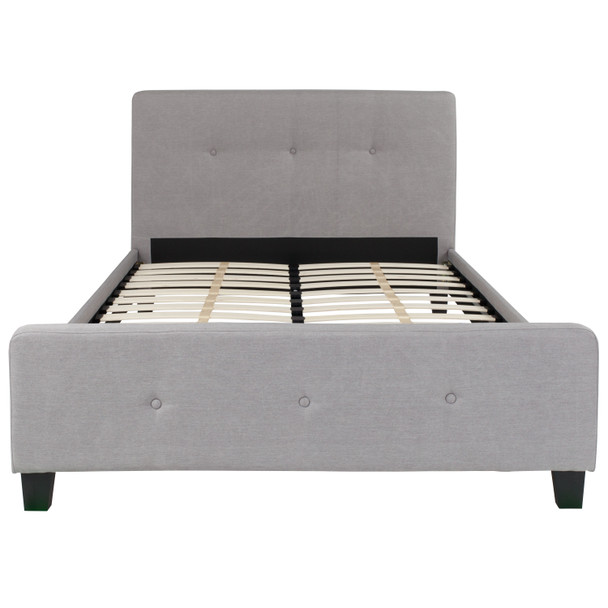 Tribeca Full Size Tufted Upholstered Platform Bed in Light Gray Fabric with 10 Inch CertiPUR-US Certified Pocket Spring Mattress