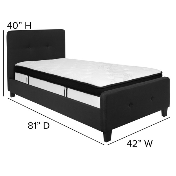 Tribeca Twin Size Tufted Upholstered Platform Bed in Black Fabric with Memory Foam Mattress