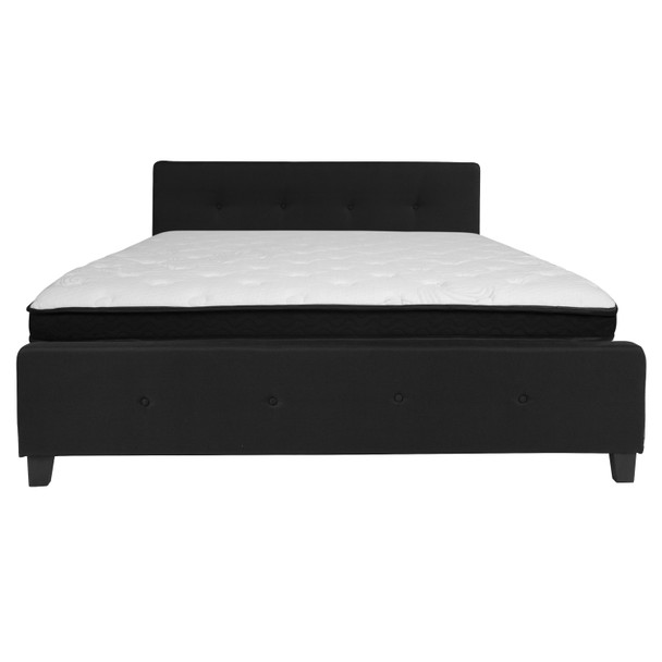Tribeca King Size Tufted Upholstered Platform Bed in Black Fabric with Memory Foam Mattress