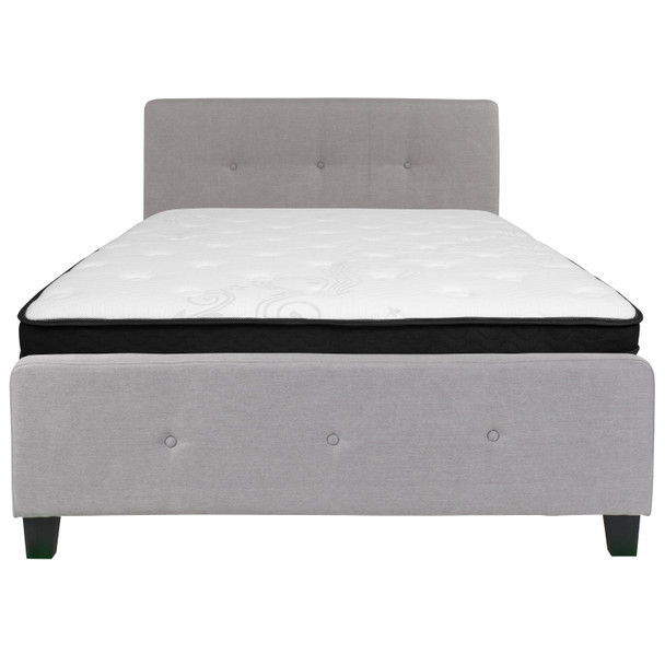 Tribeca Full Size Tufted Upholstered Platform Bed in Light Gray Fabric with Memory Foam Mattress