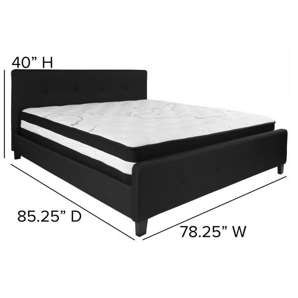 Tribeca King Size Tufted Upholstered Platform Bed in Black Fabric with Pocket Spring Mattress