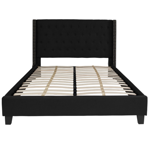 Riverdale Queen Size Tufted Upholstered Platform Bed in Black Fabric
