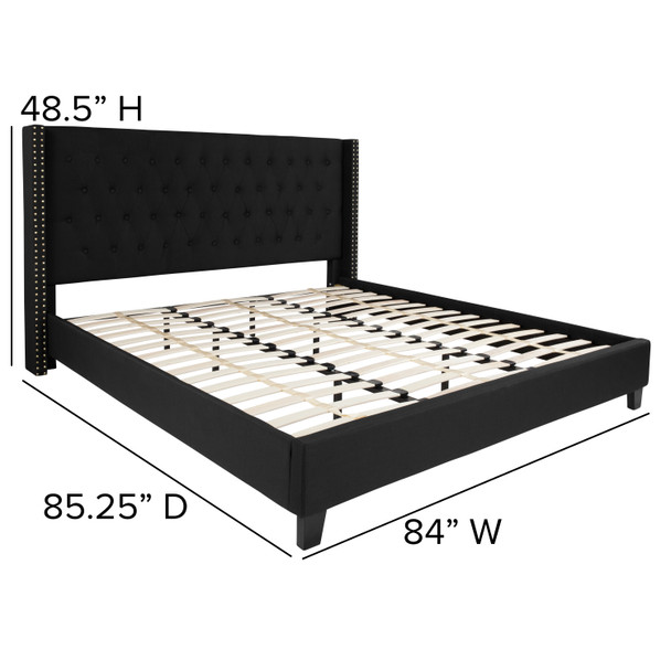 Riverdale King Size Tufted Upholstered Platform Bed in Black Fabric