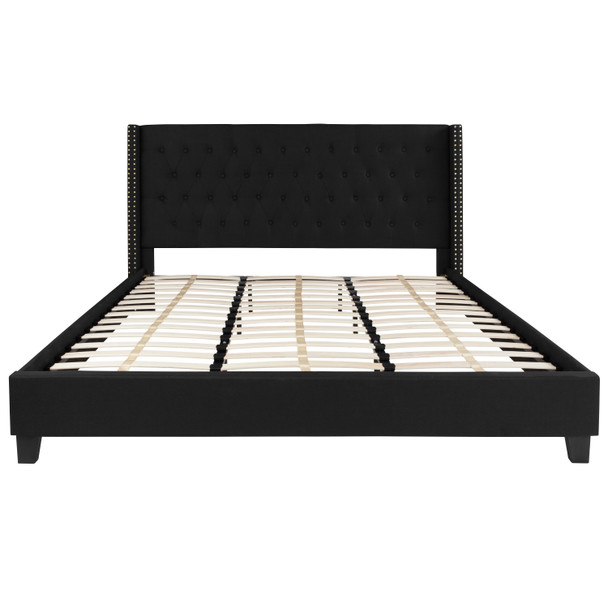 Riverdale King Size Tufted Upholstered Platform Bed in Black Fabric