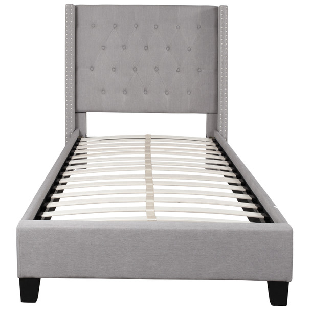 Riverdale Twin Size Tufted Upholstered Platform Bed in Light Gray Fabric with 10 Inch CertiPUR-US Certified Pocket Spring Mattress